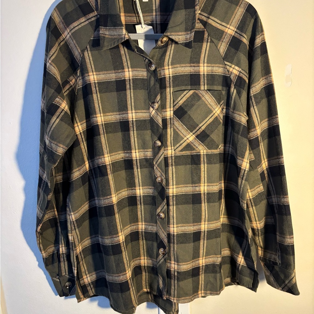 Mystree women’s Brown and Tan Plaid Button Down Shirt